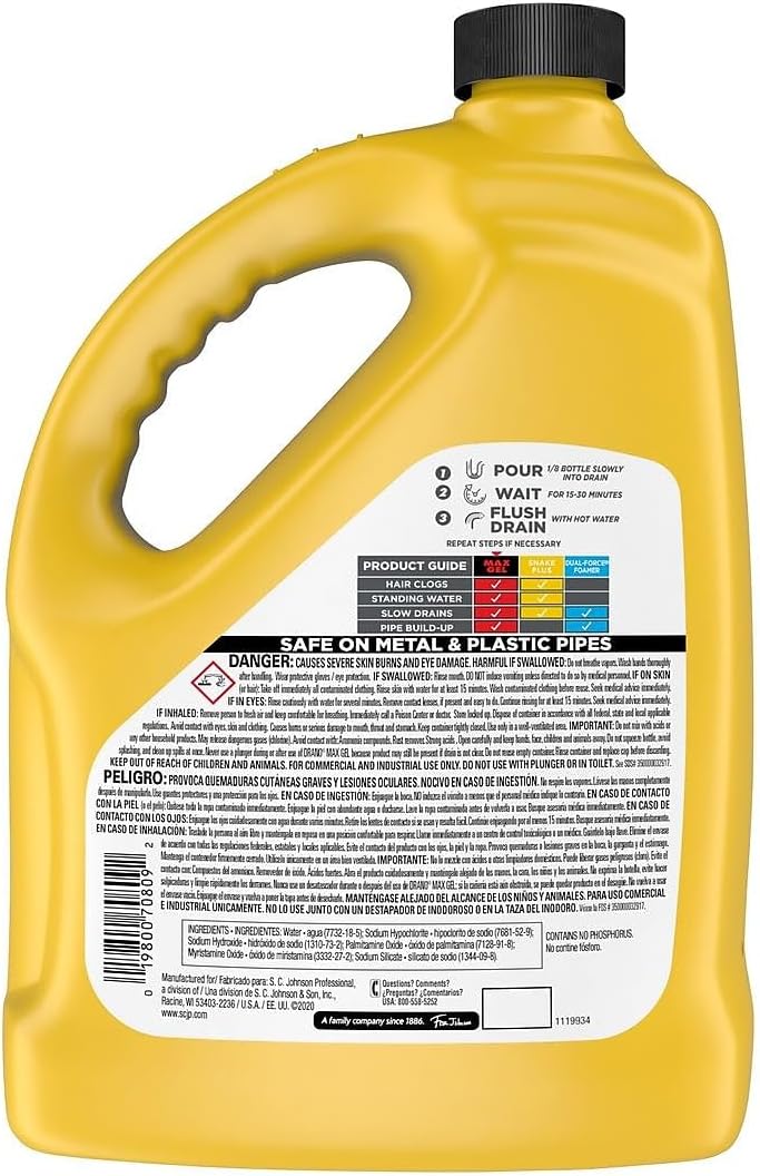 Drano Max Gel Clog Remover, Commercial Line, 128 oz