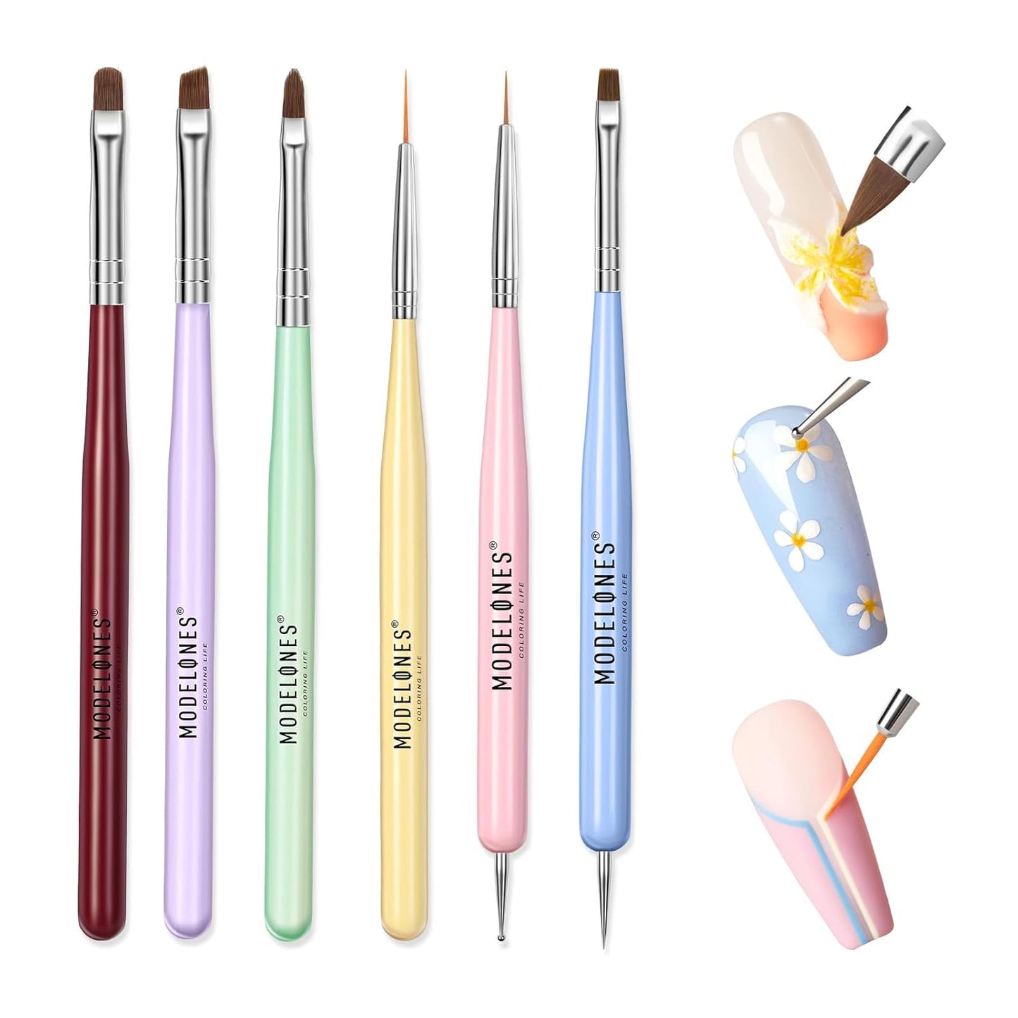 Modelones Nail Art Brushes Set, Nail Brush kit Gel Polish, Extension Gel, Liner, Clean up, Carving, Apex Building, Dotting Pens Professional Tools for Drawing Painting 3D Design Salon & DIY Use