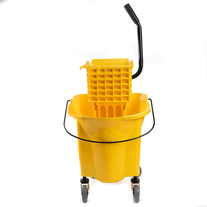 Matthew Cleaning 34 Quart Commercial Mop Bucket INCL.Wet String Mop with Side Press Wringer On Wheels,Heavy Duty Tandem Portable Floor Cleaning Wavebrake,Ideal for Household,Industrial,Restaurant