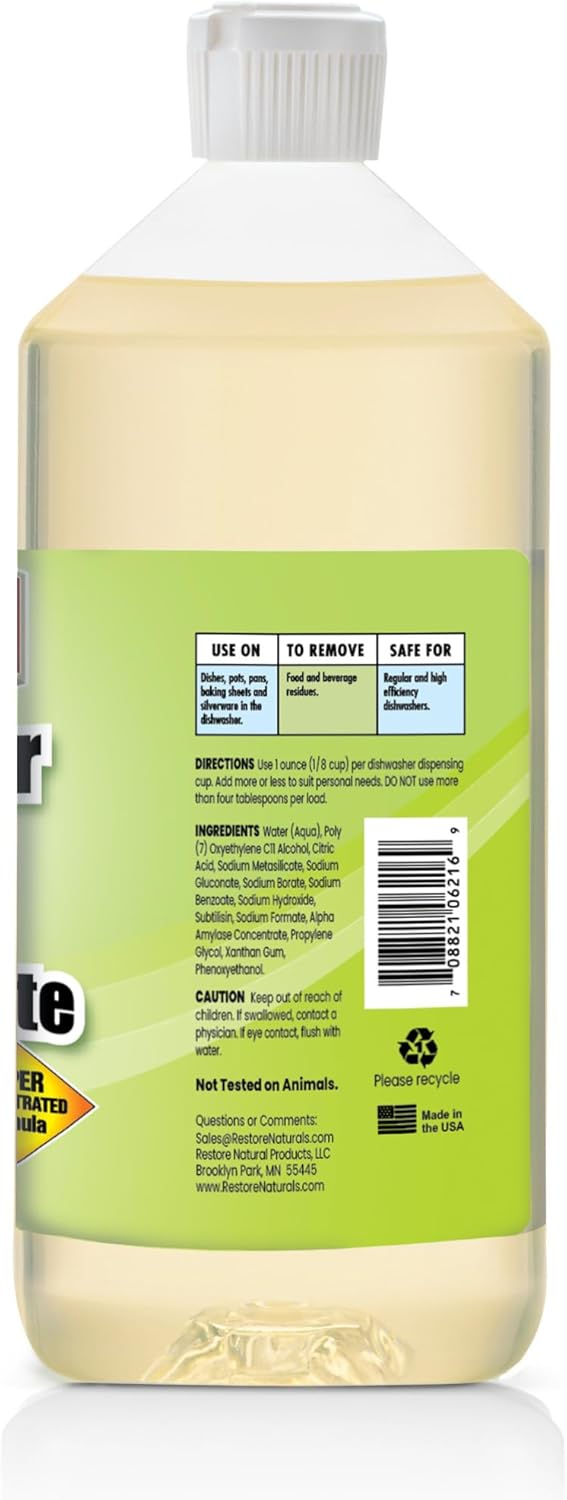 Restore Naturals Non Toxic Dishwasher Detergent - 32 Fl Oz - Unscented Dishwasher Detergent | Eco Friendly | Plant Based | Biodegradable | Cruelty Free - 2 Pack