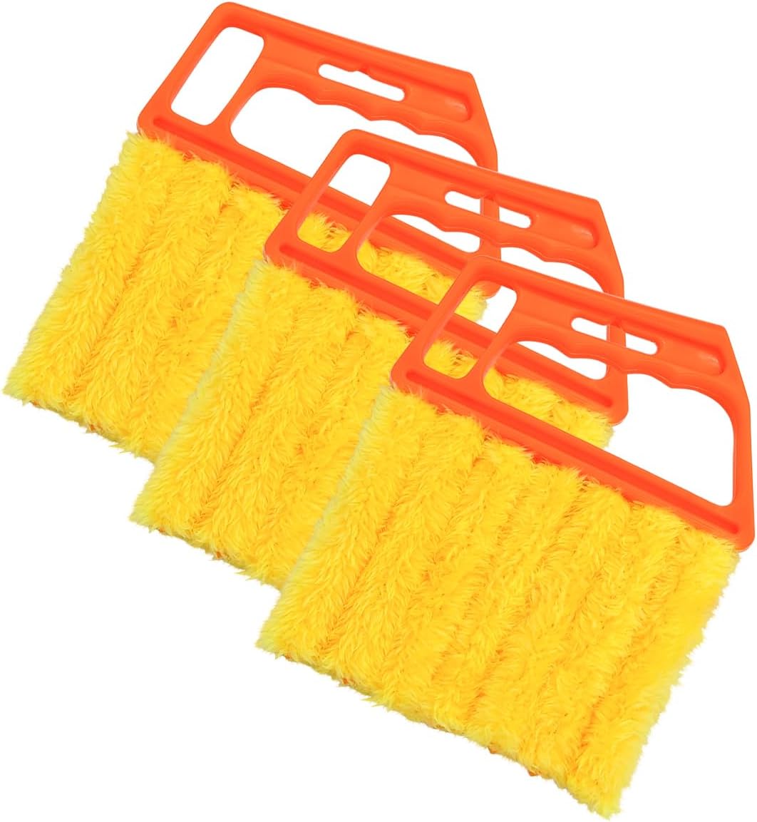 3PCS Car Window Blind Cleaner Duster Tool, 7 Fingers Microfiber Vehicle Handheld Shutter Dusting Cleaning Brush, Removable Auto Air Conditioner Vents Cleaner, Universal Fit (Yellow)