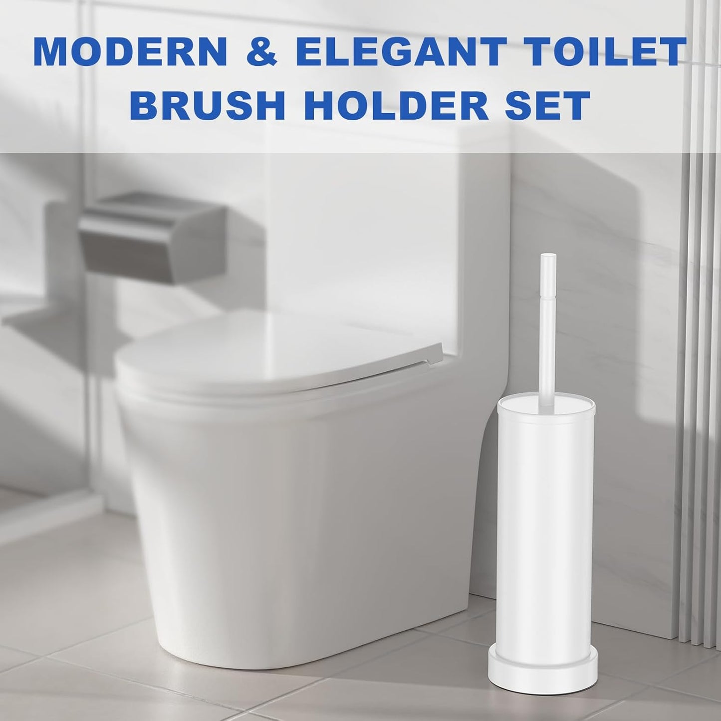 Toilet Brush and Holder Set: 304 Stainless Steel Heavy Duty Toilet Bowl Brush and Holder with Removable Inner Bowl and Splash Protection, Modern Long Handle Bathroom Cleaning Tool