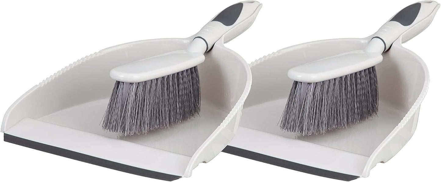 Superio Brush and Dustpan Set, Rubber Edge for Easy Dirt Pickup, Durable Plastic Broom Set with Ergonomic Grip Handle, for Table, Countertop, Desk (1)