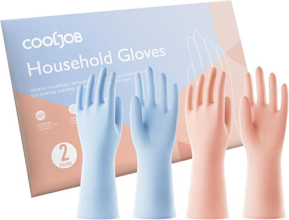 COOLJOB 3 Pairs Colorful Household Gloves with Cotton Liner & Non-slip Grip, Water Resistant Reusable Dish Washing Rubber Gloves for Kitchen & Bathroom Cleaning, Medium