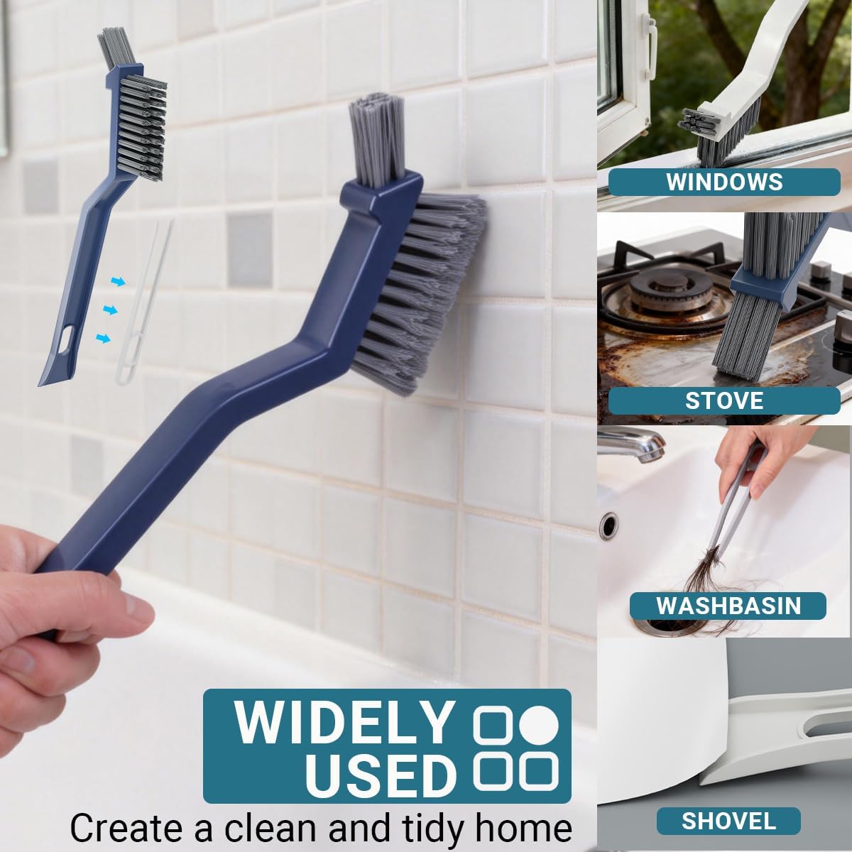 Cleaning Brush Set, Multifunctional Hard Bristle Grout Crevice Scrub Brush Tools for Household Bathroom Kitchen Tile Lines Floor Tub Sink Window Corners