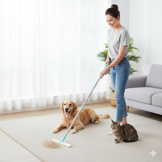 Carpet Rake for Pet Hair Removal 3-Section Dog Hair Remover Broom for Couch, Rug Fluffer for Matted Carpet, Reusable Tool for Furniture, Stairs & Car Interiors
