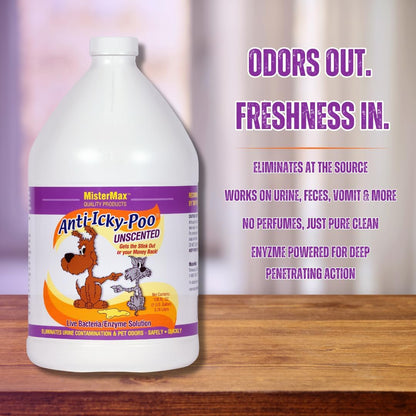 Mister Max Anti Icky Poo Pet Urine Enzyme Cleaner & Feces Odor Remover, Enzymatic Cleaner for Dog & Cat Urine, Pet Odor Remover Spray, 1 Gallon (Original Scent)