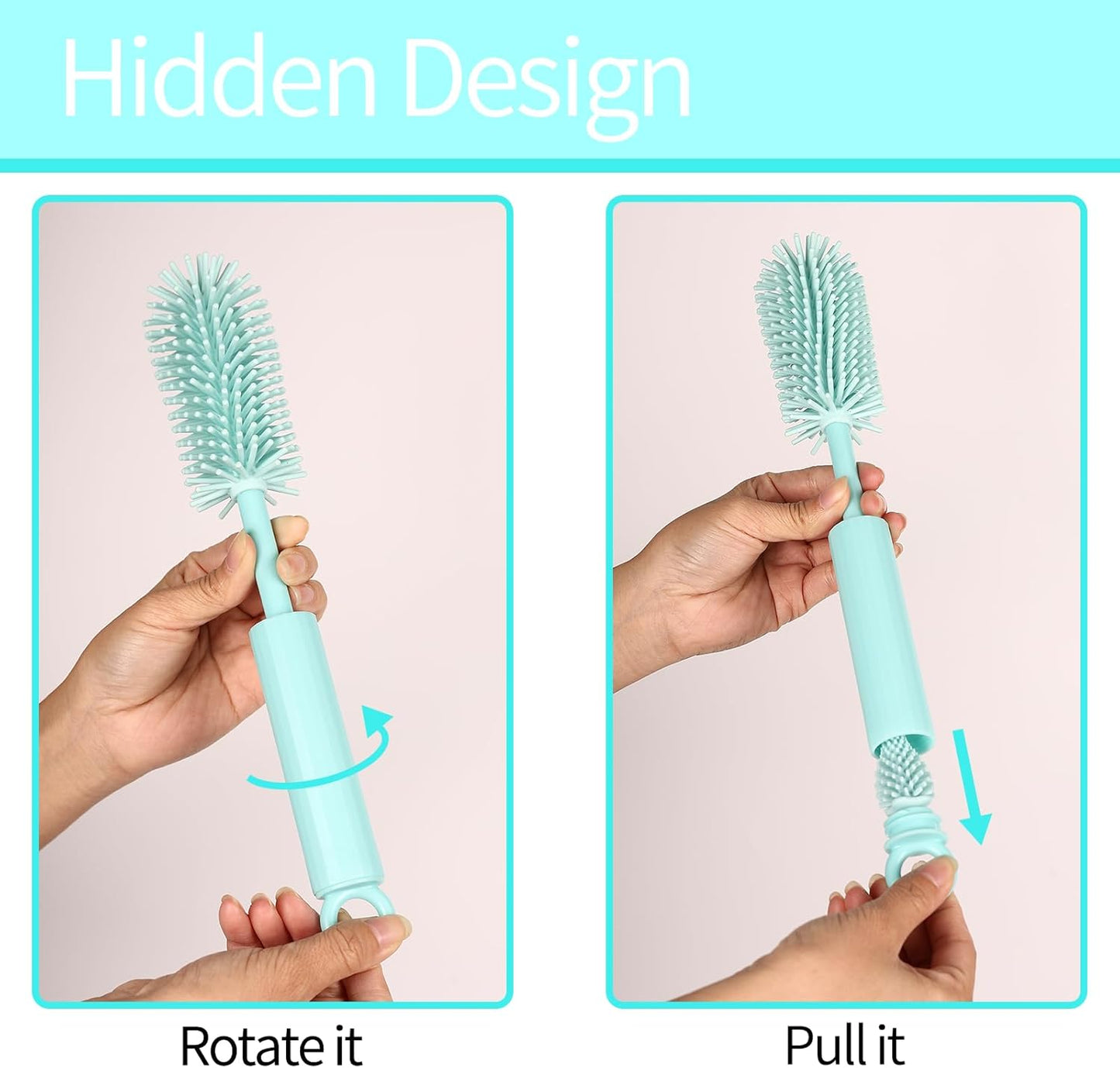Silicone Bottle Brush Set - 5 in 1 Silicone & Nylon Bottle Cleaner BPA-Free for Owala 24oz/32oz/40oz Cup, Multifunctional Cleaning Kit for Owala/Stanley/Yeti Tumbler Cup Accessories - Blue