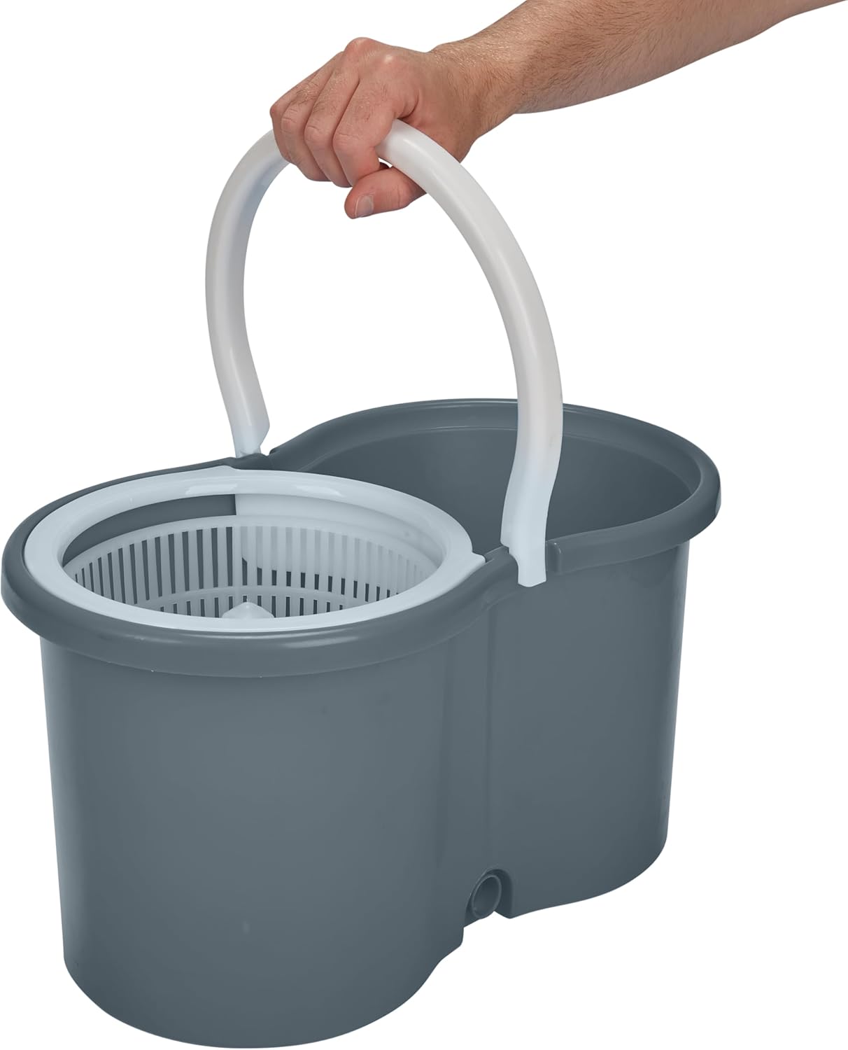 Simplify Self Wringing Spinner Mop | 1 Bucket with Spinning Mechanism | 2 Microfiber Heads | 360 Head mop| Household Cleaning | Extendable Mop Head | Grey