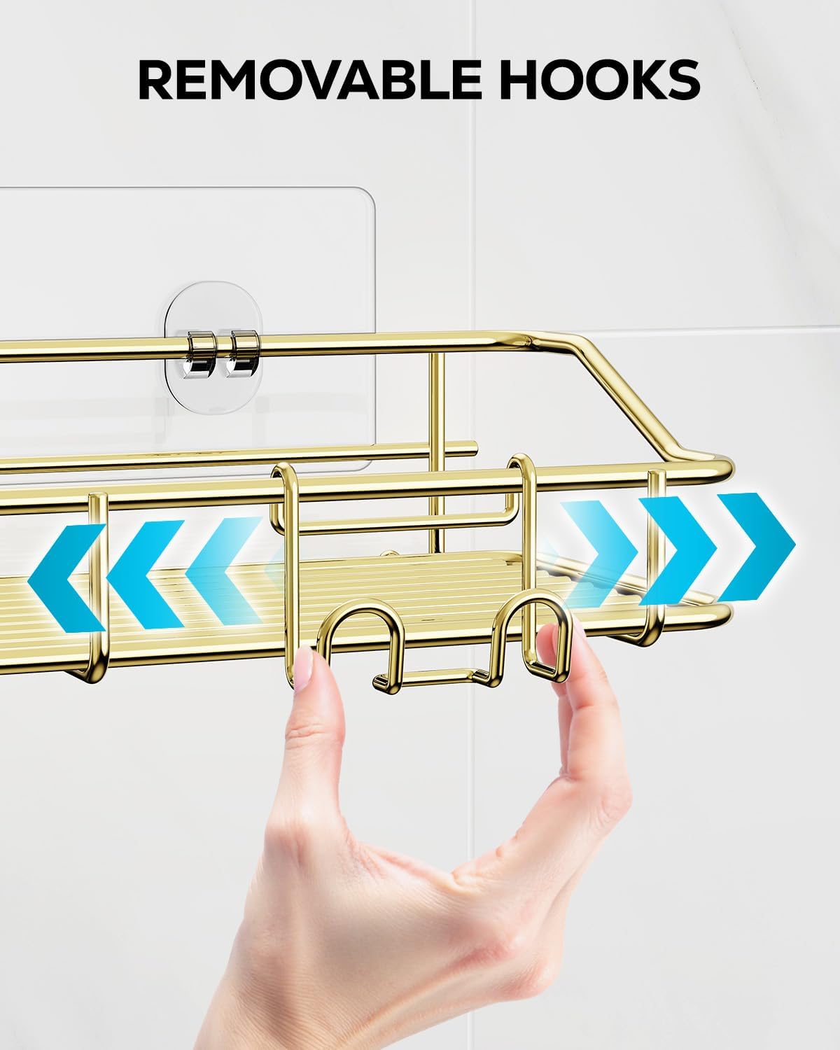 Nieifi Shower Caddy Shelf Storage Rack Adhesive Without Drilling Stainless Steel with Hooks for Washroom, Lavatory, Restroom, Toilet, Bathroom, Kitchen - 2 Pack