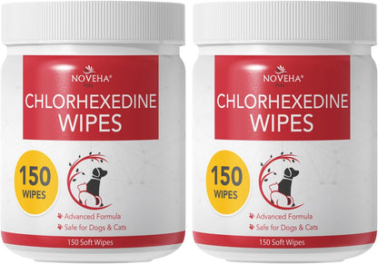 NOVEHA 120PCs XL Formulated Pet Wipes for Dogs & Cats - Safe for Facial & Finger Folds, Underarms, Groin, Hot Spots, Redness & Skin Relief, On-the-Go Size 5.5" x 7"