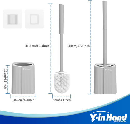 Toilet Brush and Holder Set, Silicone Toilet Bowl Brush, Bathroom Accessories, Durable Toilet Scrubber Bristles, Compact Size for RV, Wall Mountable, Drip-Proof, Deep Cleaning. (White)