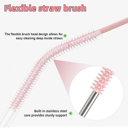 Silicone Straw Cleaner Brush, 4-Piece Reusable Straw Brush Set with Extra-Long Design for Cleaning Thin Metal Straws and Wider Milkshake Straws （6mm+9mm Pink)