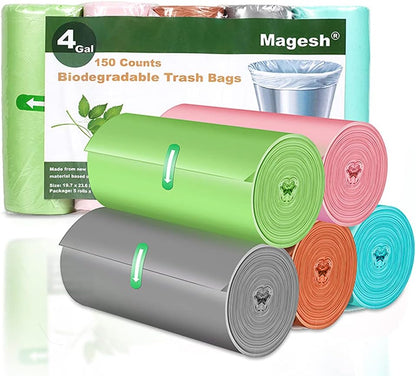 Magesh 4 Gallon Trash Bag Strong, Leakage-Free, Small Garbage Bags Unscented Thick for Bathroom, Office, Kitchen Small Trash Can, 15L, 105 Bags, Clear