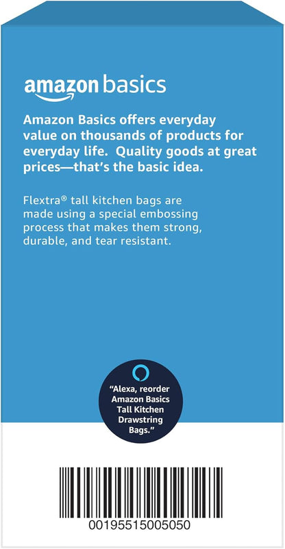 Amazon Basics Flextra Tall Kitchen Drawstring Trash Bags, 13 Gallon, 120 Count