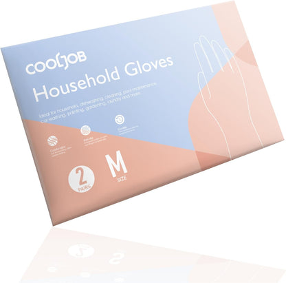 COOLJOB 3 Pairs Colorful Household Gloves with Cotton Liner & Non-slip Grip, Water Resistant Reusable Dish Washing Rubber Gloves for Kitchen & Bathroom Cleaning, Medium