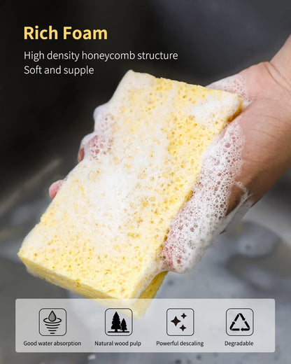 Cellulose Sponges,Heavy Duty Scrub Kitchen Sponge,Clean Tough Messes Without Scratching Sponges Kitchen,Pop Up Eco Sponges DIY Orange (6 Pack)