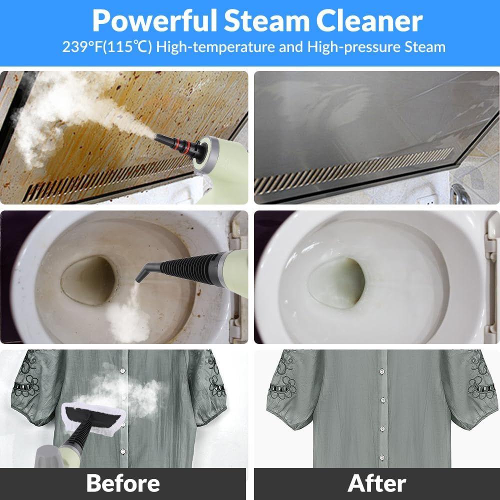 Handheld Pressurized Steam Cleaner with 12 pcs Accessories, Steamer for Cleaning, Steam Cleaner for Home Use, Steamer for Cleaning Car, Furniture, Floor, Upholstery, Grout and Tile, Deep Gray