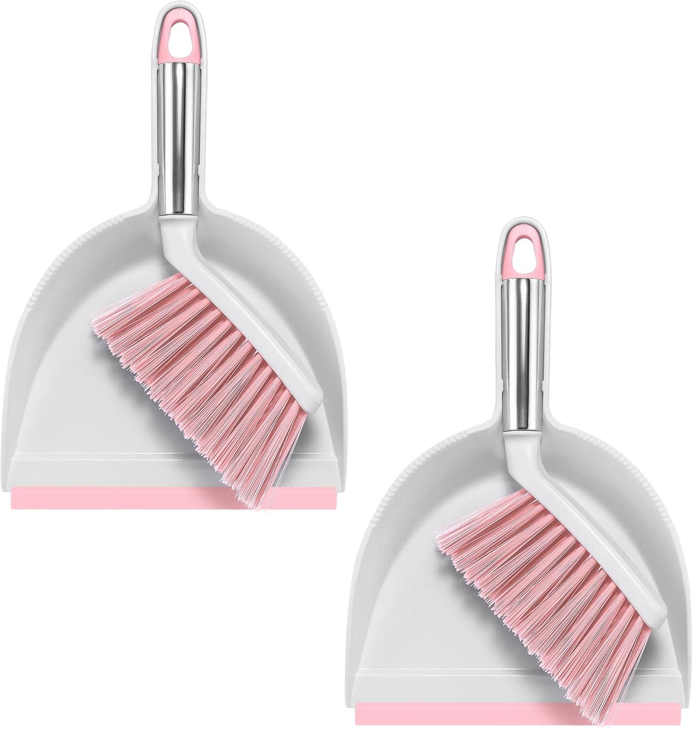 NACENA Mini Broom and Dustpan Set, Small Dust Pan and Brush Set with Handle Dustpan Teeth for Cleaning Hair Suitable for Office Desks Drawers Sofas Outdoor Camping, Light & Purple