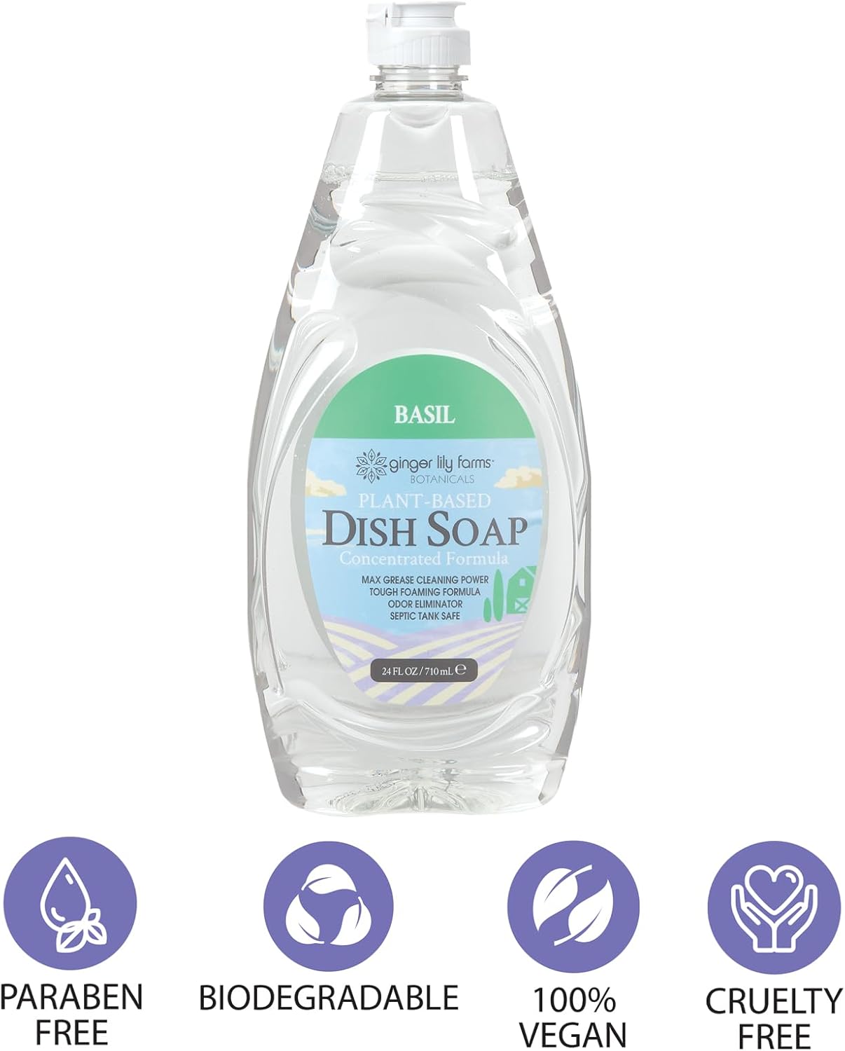 Ginger Lily Farms Botanicals Plant-Based Liquid Dish Soap, Concentrated Formula with Max Grease Cleaning Power, Cruelty-Free, Fragrance-Free, 1 Gallon Refill (128 Fl. Oz.), Clear