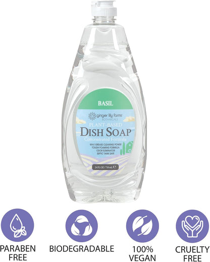 Ginger Lily Farms Botanicals Plant-Based Liquid Dish Soap, Concentrated Formula with Max Grease Cleaning Power, Cruelty-Free, Fragrance-Free, 1 Gallon Refill (128 Fl. Oz.), Clear