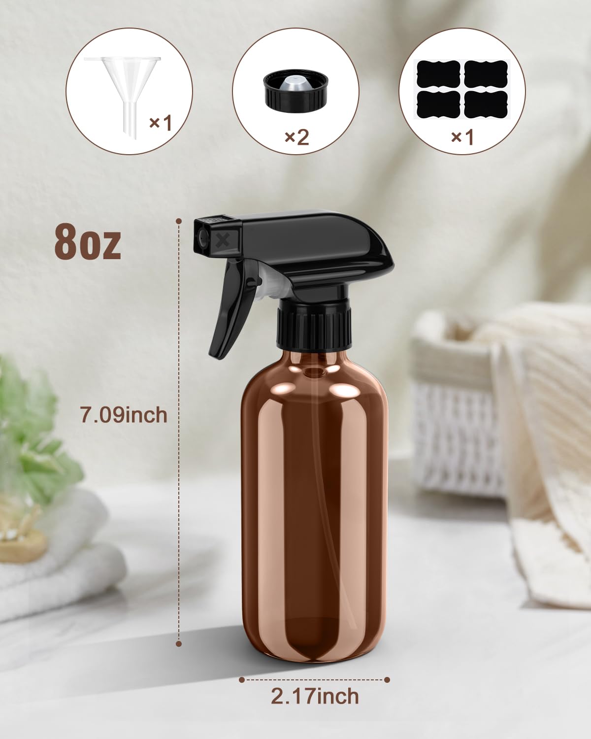 Bontip Glass Spray Bottle, Amber Glass Spray Bottle Set & Accessories Refillable for Plants Window Cleaners Aromatherapy Facial Hydration Watering Flowers Hair Care (2 Pack/16 oz) (Amber)