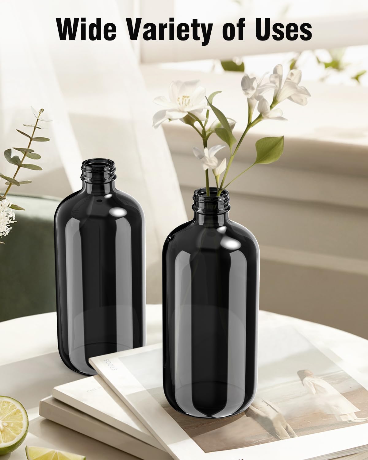 Bontip Glass Spray Bottle, Amber Glass Spray Bottle Set & Accessories Refillable for Plants Window Cleaners Aromatherapy Facial Hydration Watering Flowers Hair Care (2 Pack/16 oz) (Amber)