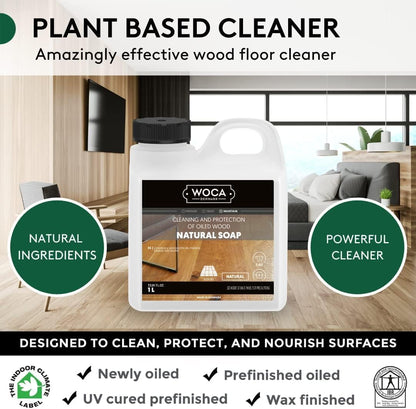 WOCA Denmark Natural Soap Bundle - 2x(1L) -Concentrated Cleaner for Oil-Treated Hardwood Floors, Furniture, Millwork, Cutting Boards, and Countertops.