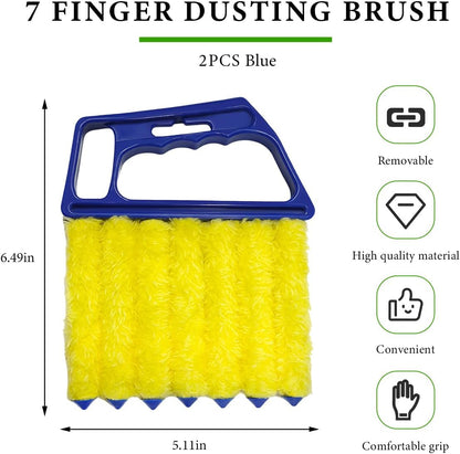 DXNQ 2 PCS Blind Cleaner Duster Tool, Window Venetian Hand-held 7 Finger Dusting Cleaner Brush, Blinds Cleaning Brush Tool for Window Shutters Air Conditioner, Car Accessories (Orange+Yellow)