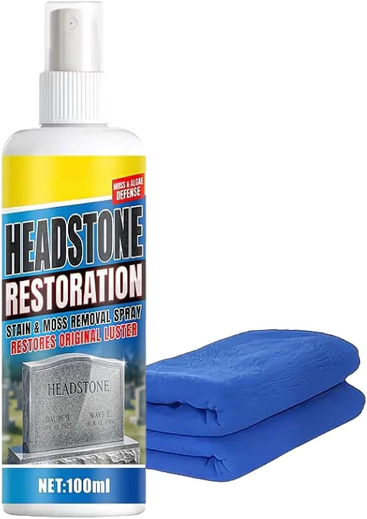 Headstone Restoration and Cleaning Spray - Tombstone Monument Cleaner for Granite Marble Cemetery Memorials - Gentle Stone Care Formula 100ml/3.4oz (2PCS+2*Towel)