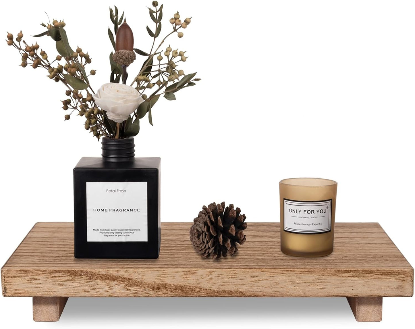 zoocatia Small Wood Tray Pedestal Stand Farmhouse Bathroom Decor Decorative Wooden Riser Kitchen Soap Dish Holder for Vanity, Counter, Sink, 9" x 5.9" - Black