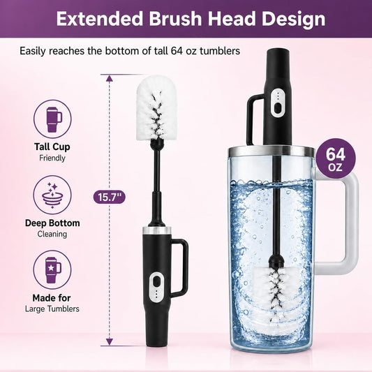 Rechargeable Electric Bottle & Cup Brush, 360° Thorough Cleaning Without Blind Spots, Suitable for Baby Bottles, 40-Ounce Mugs, Straws, Wine Glasses, etc., Easy to Air-Dry and Portable