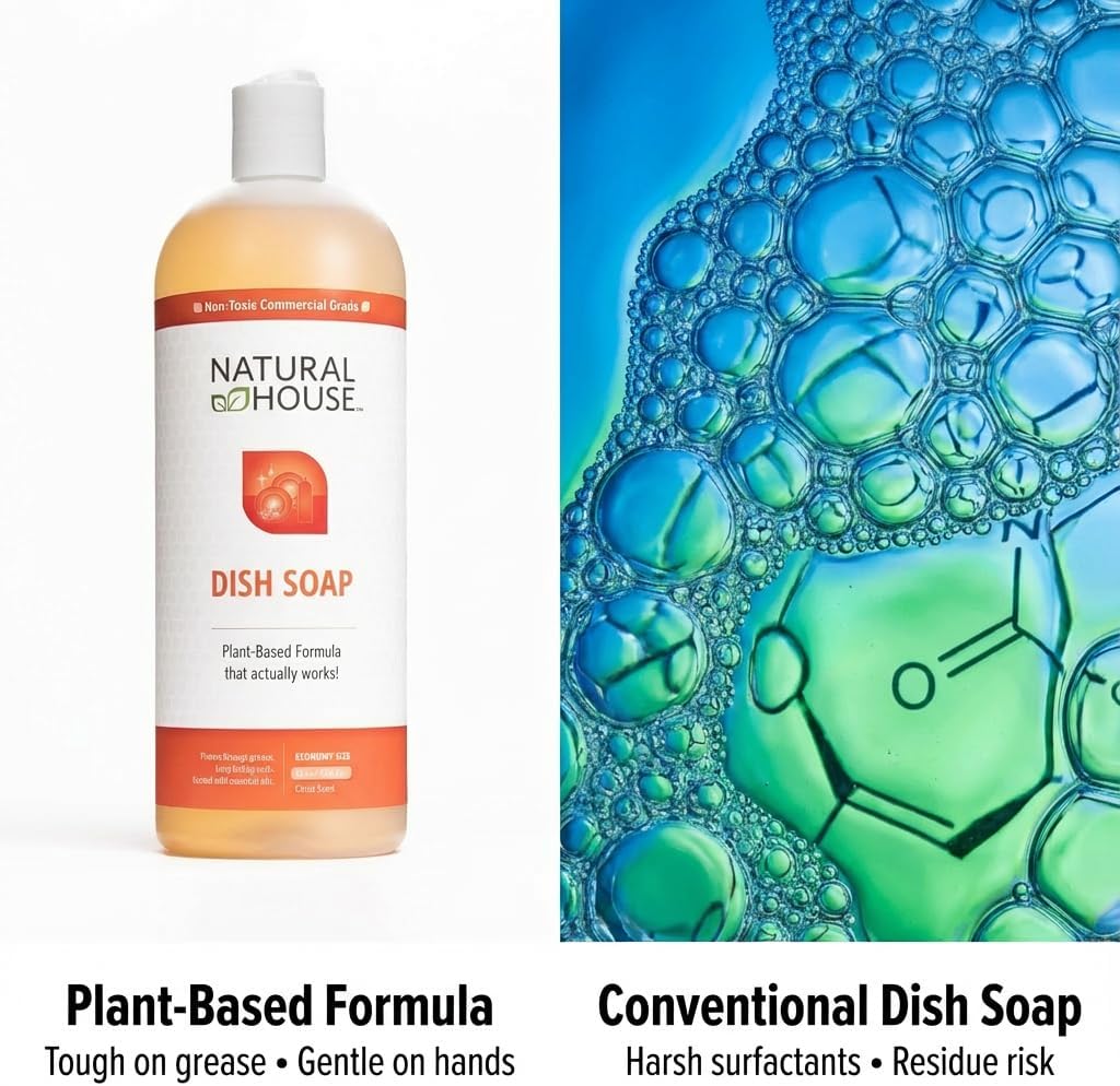 Enzyme Hand Dish Soap Refill Bulk - Natural House Scrubby - Probiotic Formula Cuts Grease, Gentle on Hands - Plant-Based, Septic Safe - Citrus Scent - 128 oz