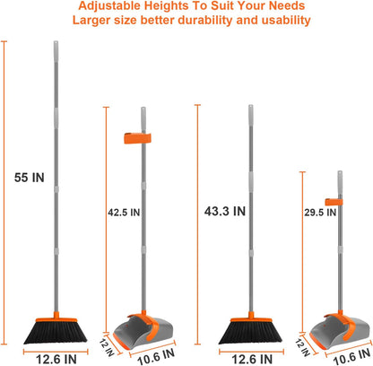 Broom and Dustpan Set, Household Broom with Dustpan Combo Set, 51" Long Handle, Dust Pan Set for Kitchen Office Lobby Floor