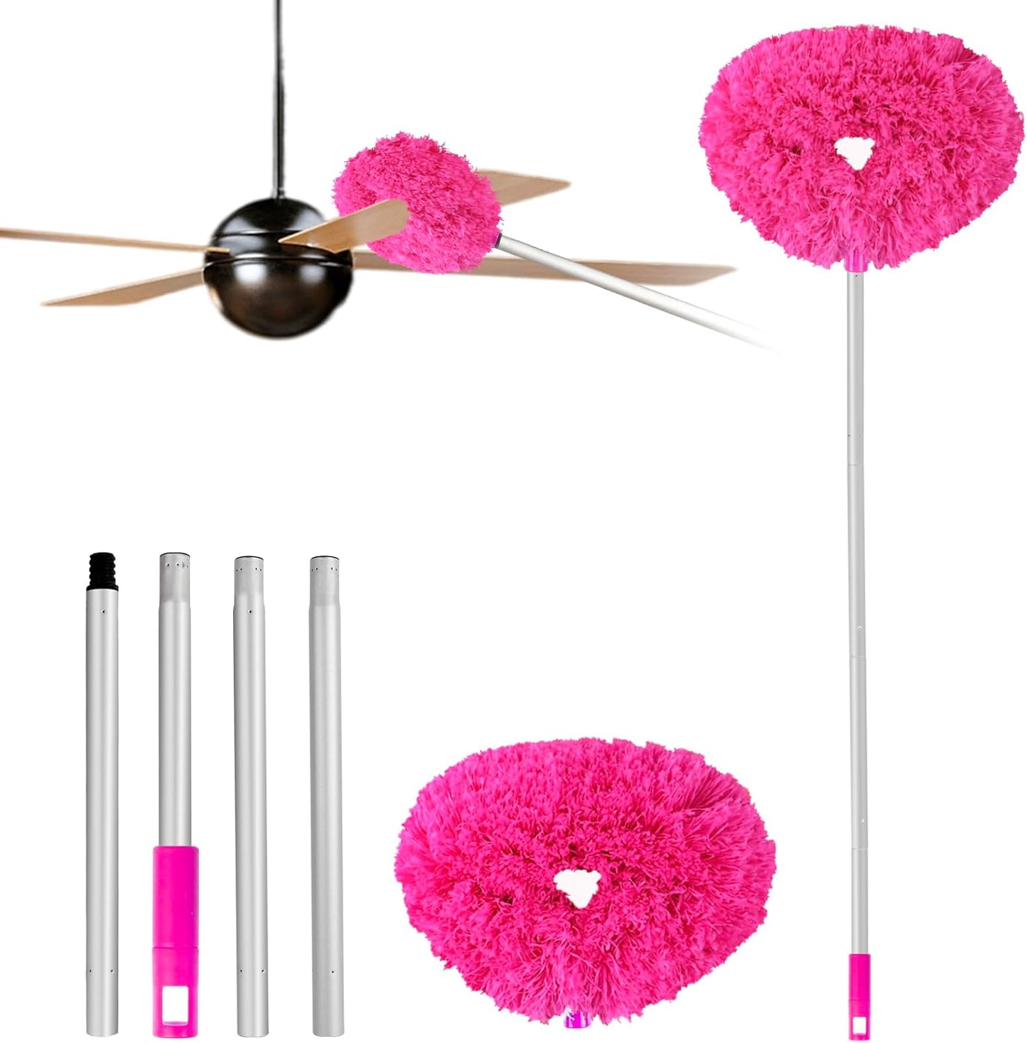 Ceiling Fan Cleaner Duster Reusable Microfiber Ceiling Fan Blade Cleaner Removable Duster with Extension Pole Adjusts 13 to 49.7 Inch for Cleaning Walls Bookshelves Furniture Door Window Top (Blue)