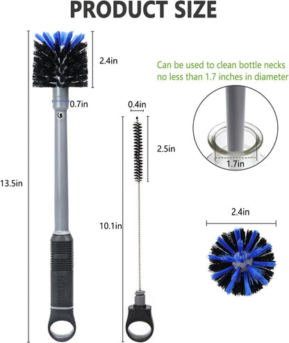 NTIERA 2-in-1 Bottle Brush Cleaner Kit Set,Long Water Bottle Cleaning Brushes,Hidden Straw Brush in Handle,BPA-Free Dishwasher-Safe,for Stanley & Owala Water Bottle,Baby Bottles Cup