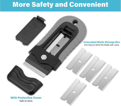 Gomake Razor Blade Scraper Tool with Blade Storage Container, Glass Cooktop Stove Scraper with 10PCS Stainless Steel Blades for Glass Clean,Paint,Old Label,Decal Sticker,Adhesive Remover