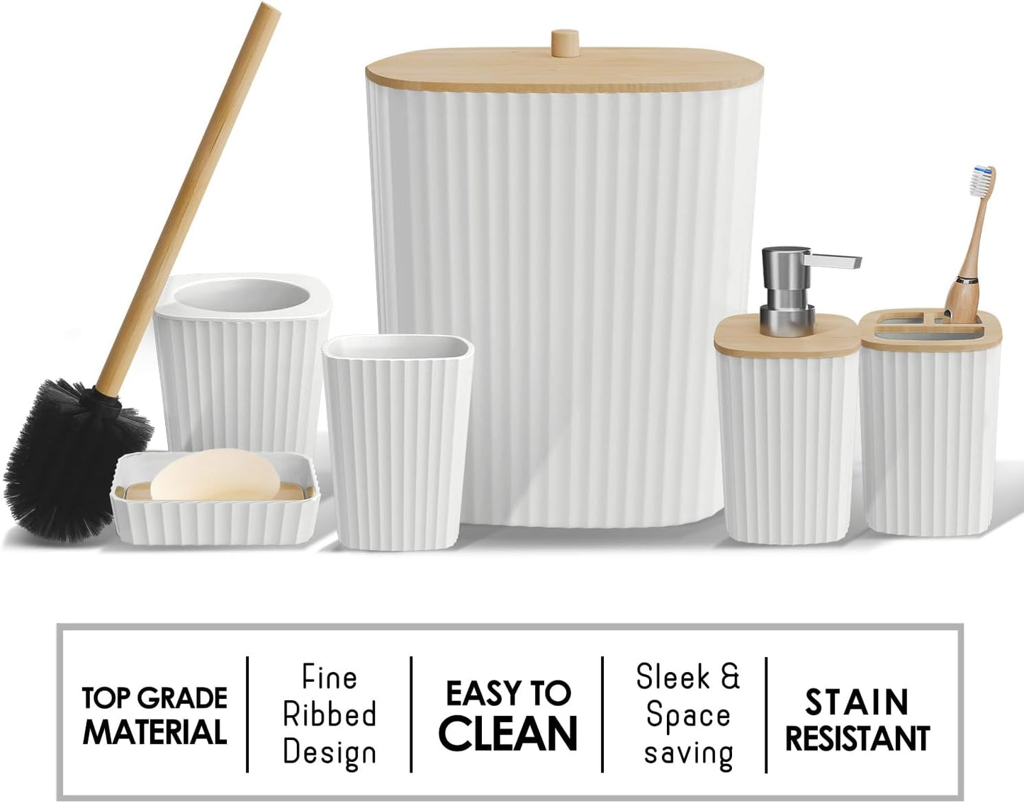 Clara Clark Bathroom Set - Sage Green Bathroom Accessories Set, 6PC Bathroom Accessory Set, Bathroom Sets with Toilet Brush, Trash Can & Soap Dispenser