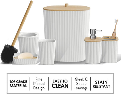 Clara Clark Bathroom Set - Sage Green Bathroom Accessories Set, 6PC Bathroom Accessory Set, Bathroom Sets with Toilet Brush, Trash Can & Soap Dispenser