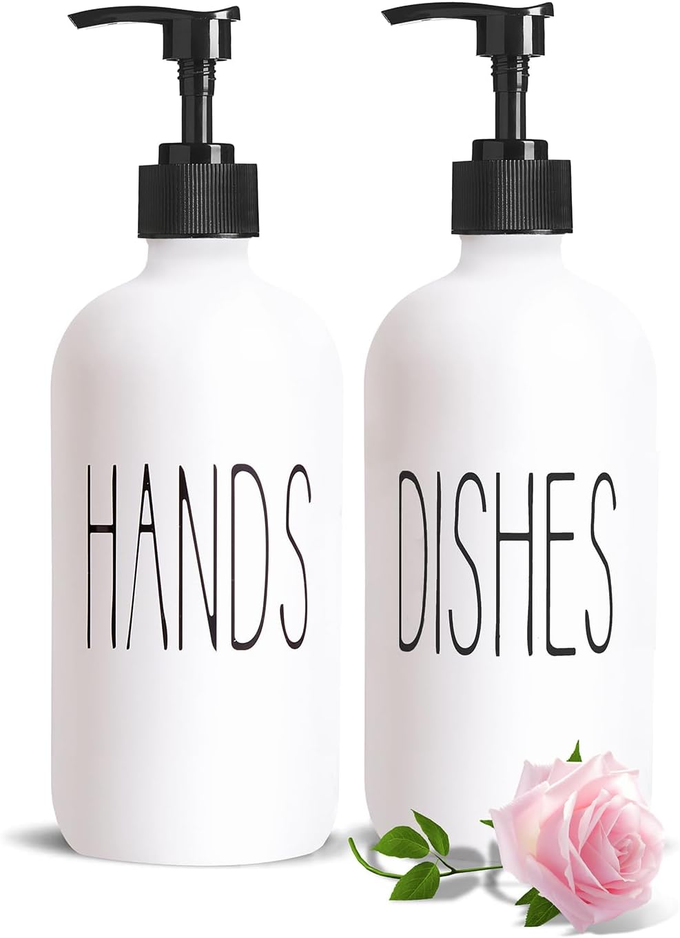 COHOSEGE Glass Soap Dispenser Set 2 Pack,Contains Hand and Dish Soap Dispenser.Premium 16 Oz Black Kitchen Soap Dispenser Set for Kitchen Sink and Farmhouse Decor
