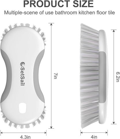 SetSail Multi-Purpose Scrub Brush of 2 Pack, Stiff Bristles Cleaning Brush with Non-Slip Grip Heavy Duty Scrub Brushes for Cleaning Bathroom Kitchen Tile Bathtub Sink, Grey