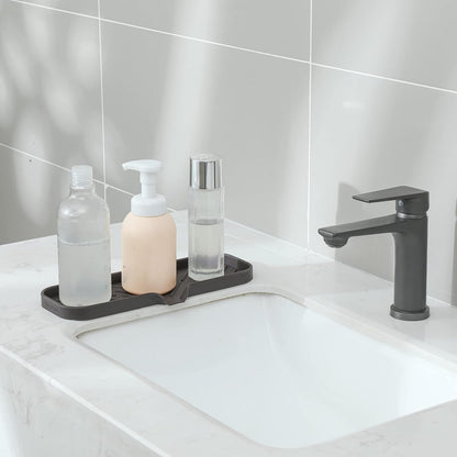 MicoYang Silicone Bathroom Soap Dishes with Drain Spout-Bathroom and Kitchen Sink Organizer,Sponge Holder,Dish Soap Tray,Perfect for Dispenser,Scrubber,Bottle,Cup on Sink or Counter-Black 4.9"×3.2"
