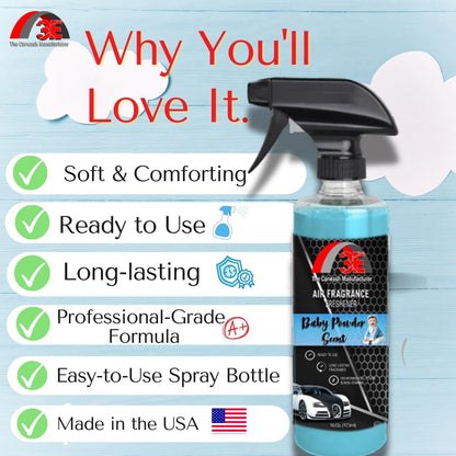 3E Baby Powder Scent Air Freshener, Deodorizer and Odor Eliminator, 16 oz Spray