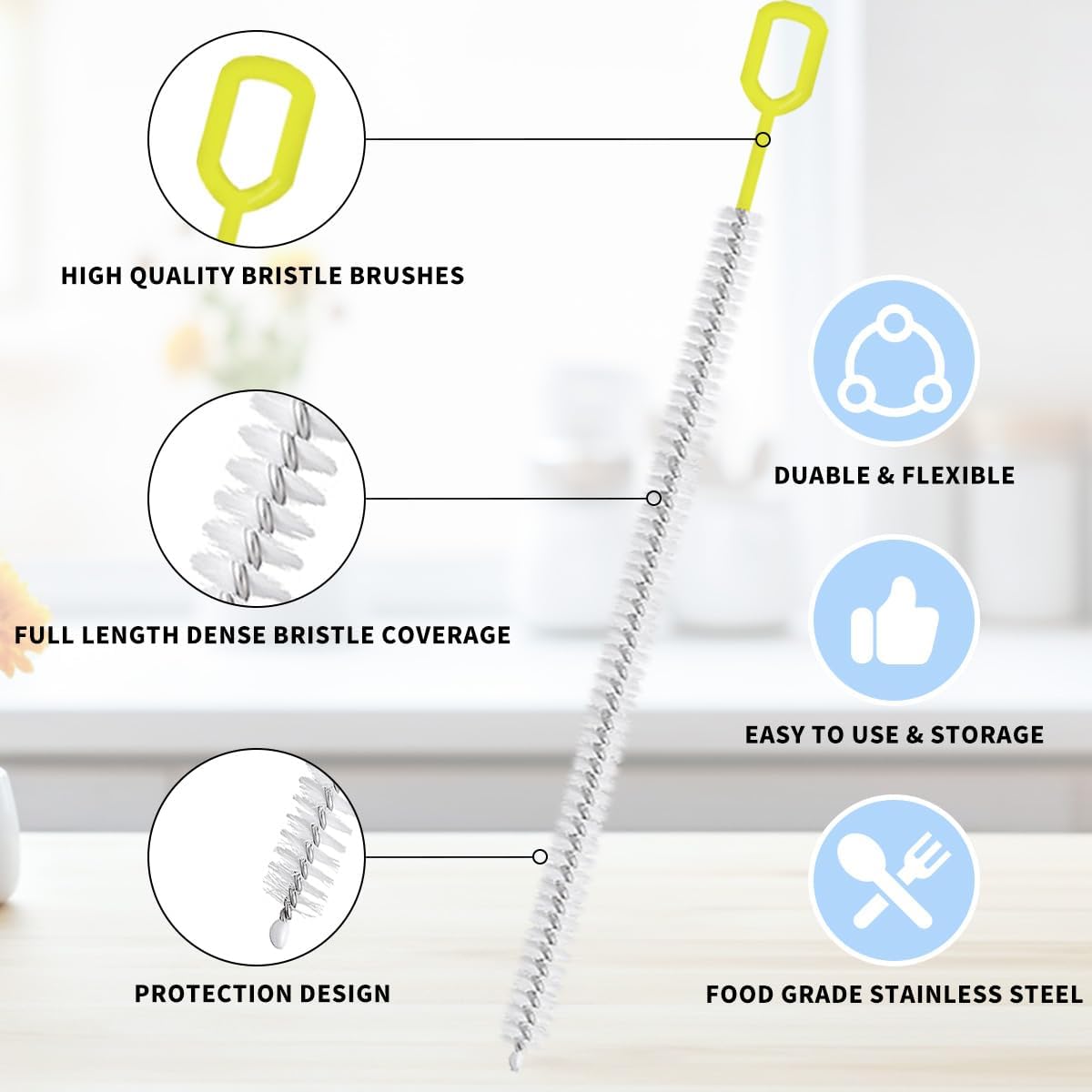 Straw Clean Brush Extra Long Straw Tube Brushes for Cleaning, Reusable Drinking Straw Cleaner Brush Set, Glass Pipe Cleaning Brush (12 inch)