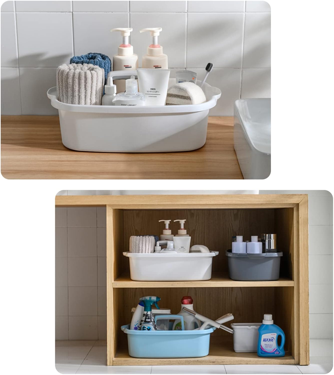 Large Cleaning Supplies Caddy Portable Shower Basket Supply Organizer with Handle Plastic Bucket Tool Storage for Bathroom, Bedroom, Kitchen, College Dorm, Garden, Dark Gray 2 Pack