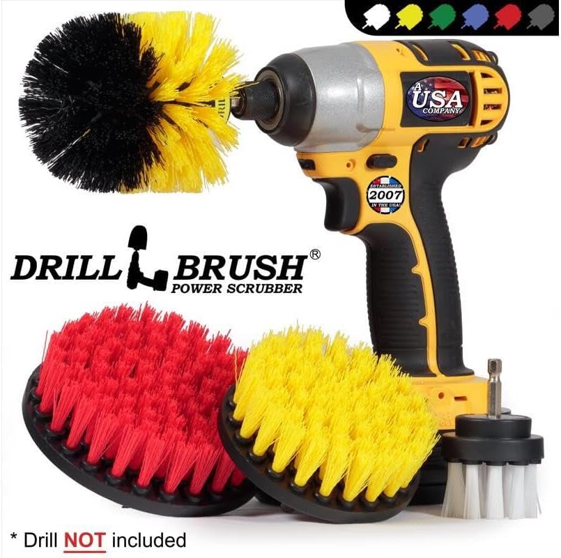 Nylon Drill Brush Attachment Set for Bathroom Cleaning - Power Scrubber Brush Kit for Bathtub, Shower, Tile, and Grout - All-Purpose Household Cleaning Brushes for Drill - Electric Grout Cleaner Kit