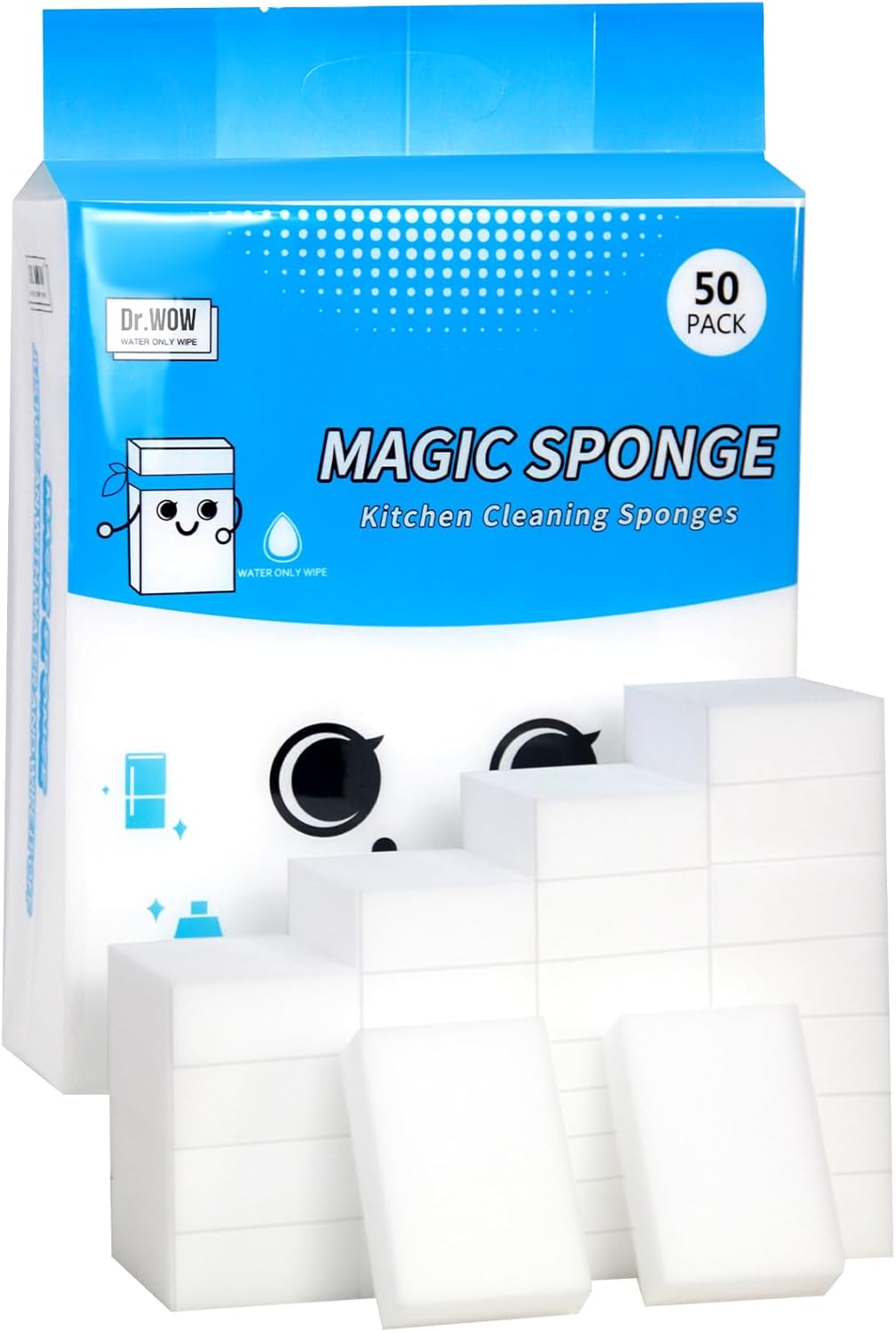 50-Pack Extra-Thick Melamine Sponges – 3.94" × 2.76" × 1.18" Durable Kitchen & Bathroom Cleaning Pads – Powerful, Non-Scratch, Water-Activated Magic Sponge