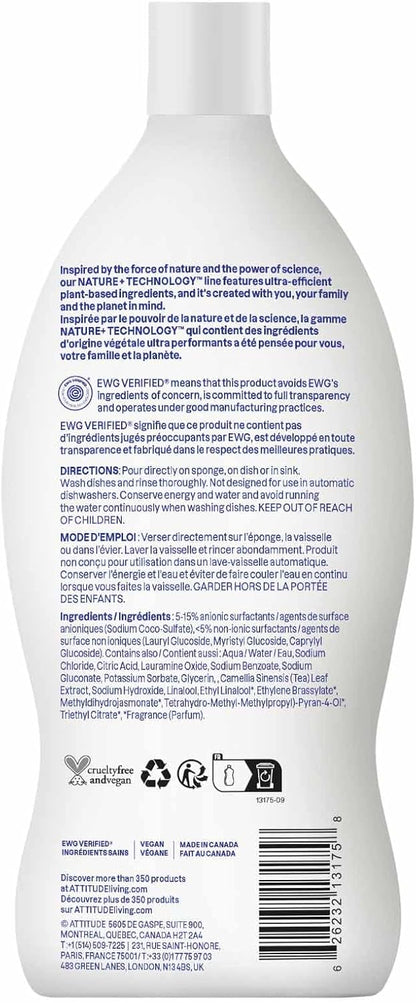 ATTITUDE Dish Soap Refill, EWG Verified, Plant-Based & Vegan Dishwashing Liquid, Naturally Derived, Unscented, 67.6 Fl Oz