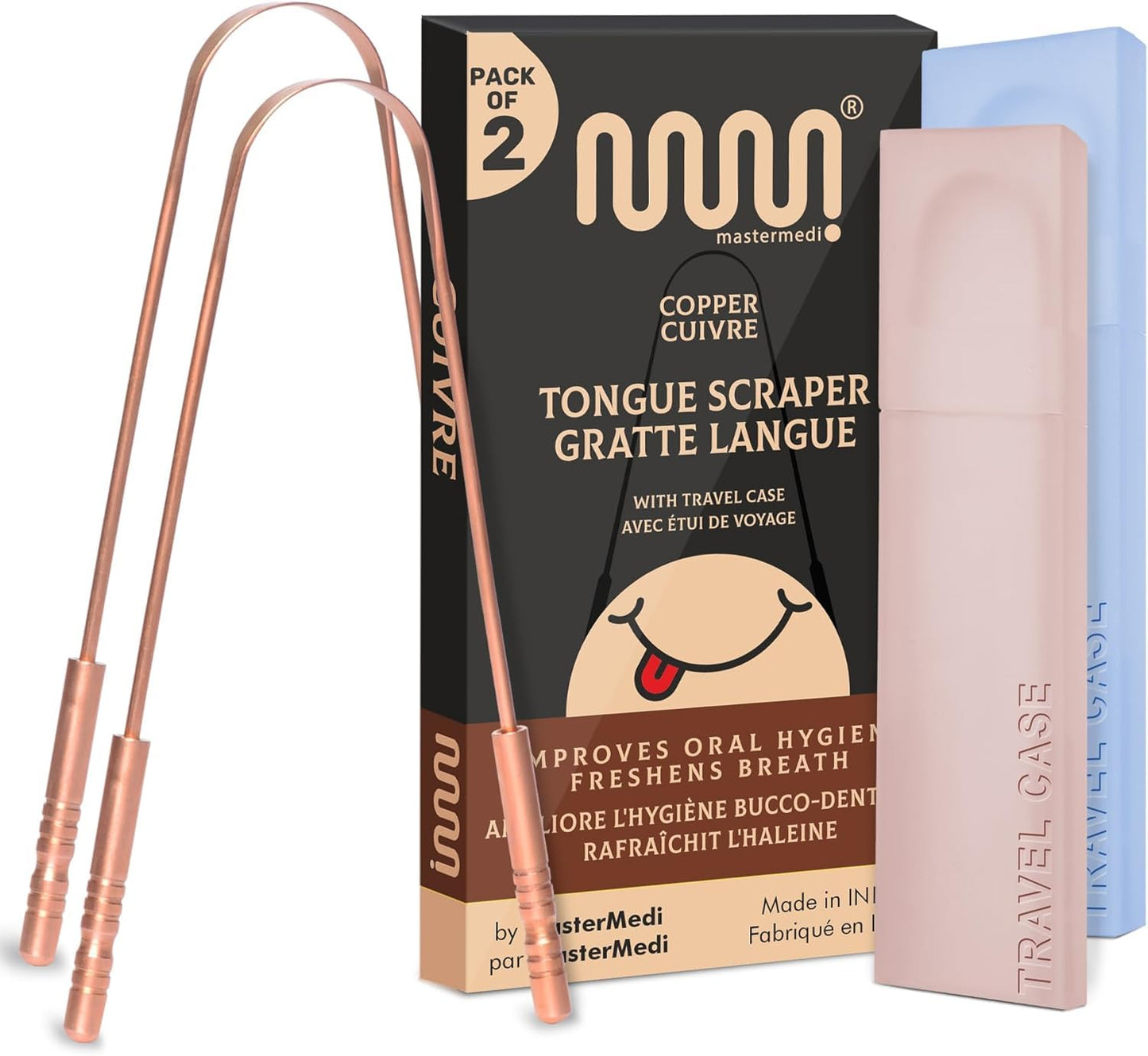 MasterMedi Tongue Scraper for Adults, 100% Stainless Steel Tongue Scrubber for Bad Breath, Easy to Use, Tongue Cleaner for Oral Care & Hygiene (SS Uni|Pack of 2)