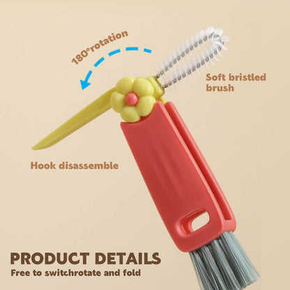 4-in-1 Bottle Cleaning Brush Set, Multifunction Silicone Cup Lid Gap Cleaner, Home Kitchen Crevice Cleaning Tools, 3 Pcs, Multicolor